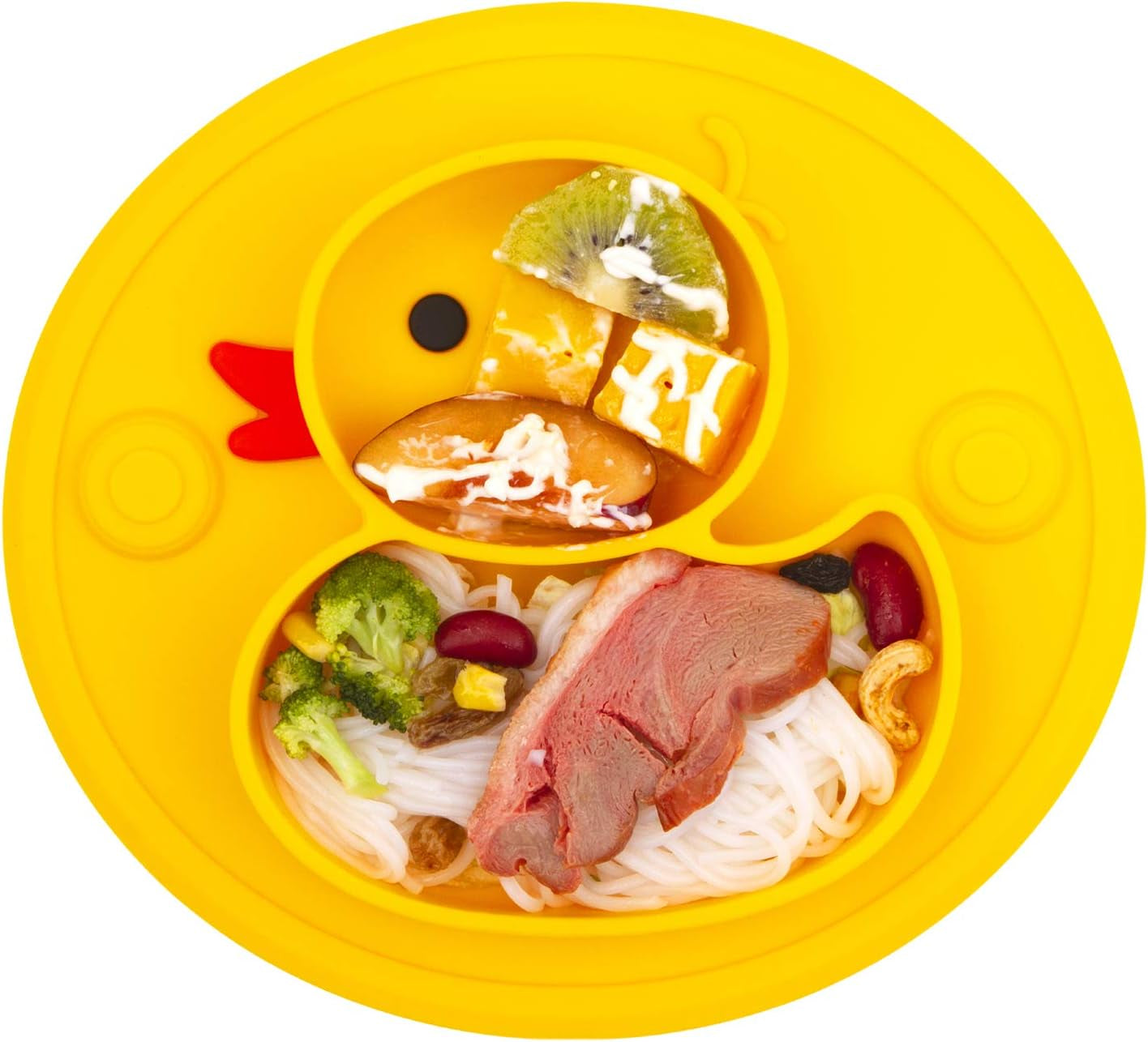 Silicone Divided Toddler Plates, Portable Non Slip Suction Plates for Children Babies and Kids BPA Free Baby Dinner Plate (Duck-Yellow) 1