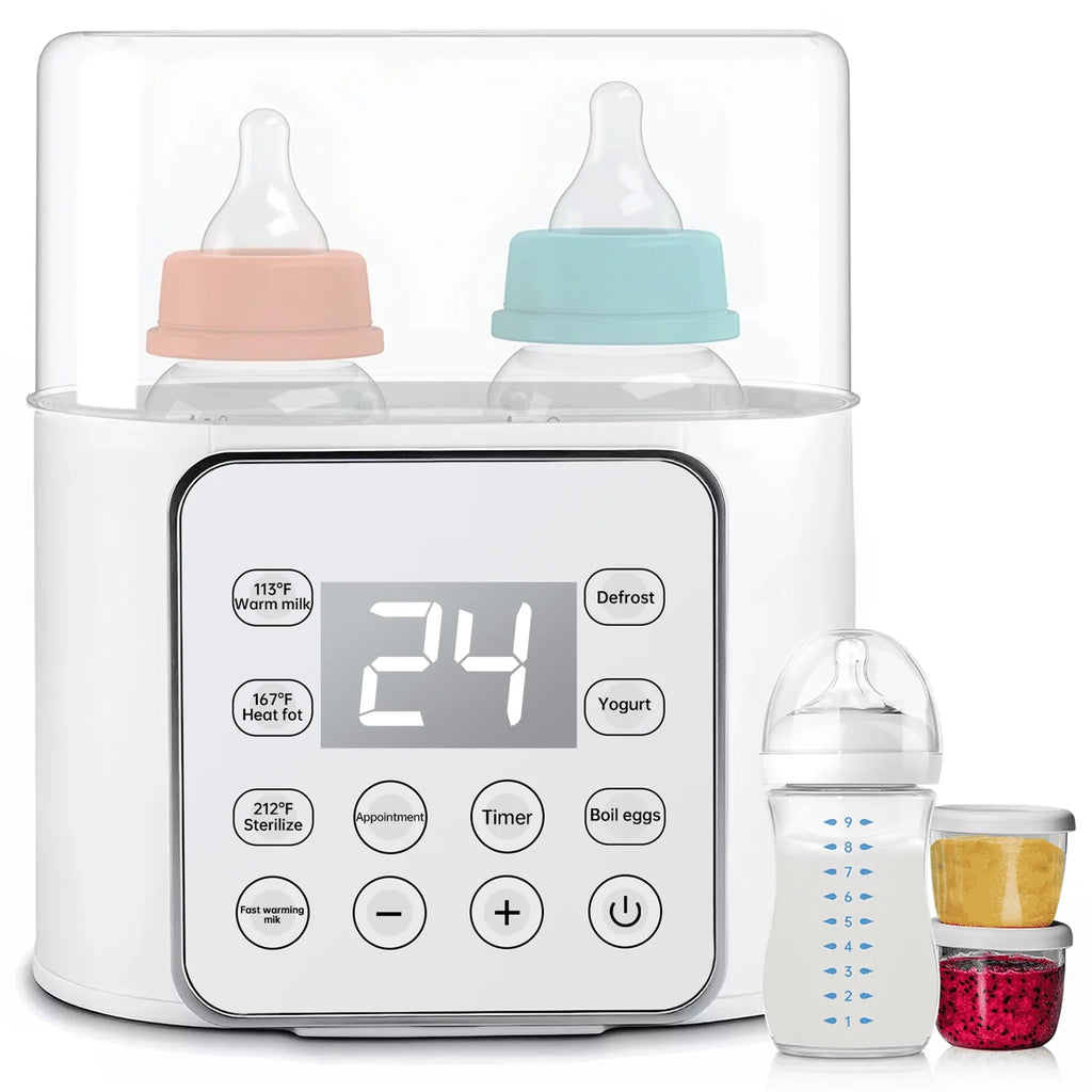 Baby , 9-In-1 Portable  with LCD Display, Double Bottles Fast Milk Warmer, White